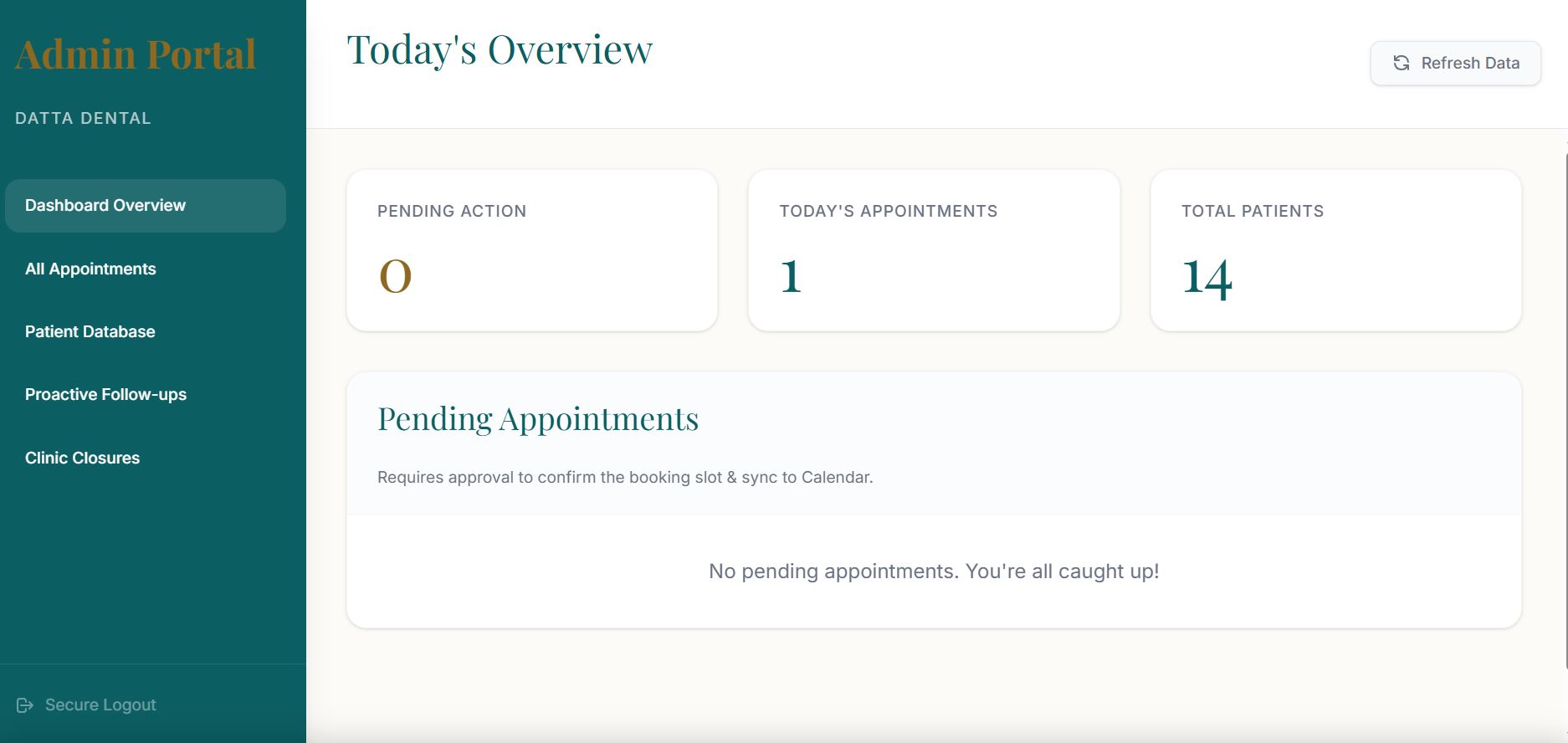 Pocket Clinic Dashboard screen
