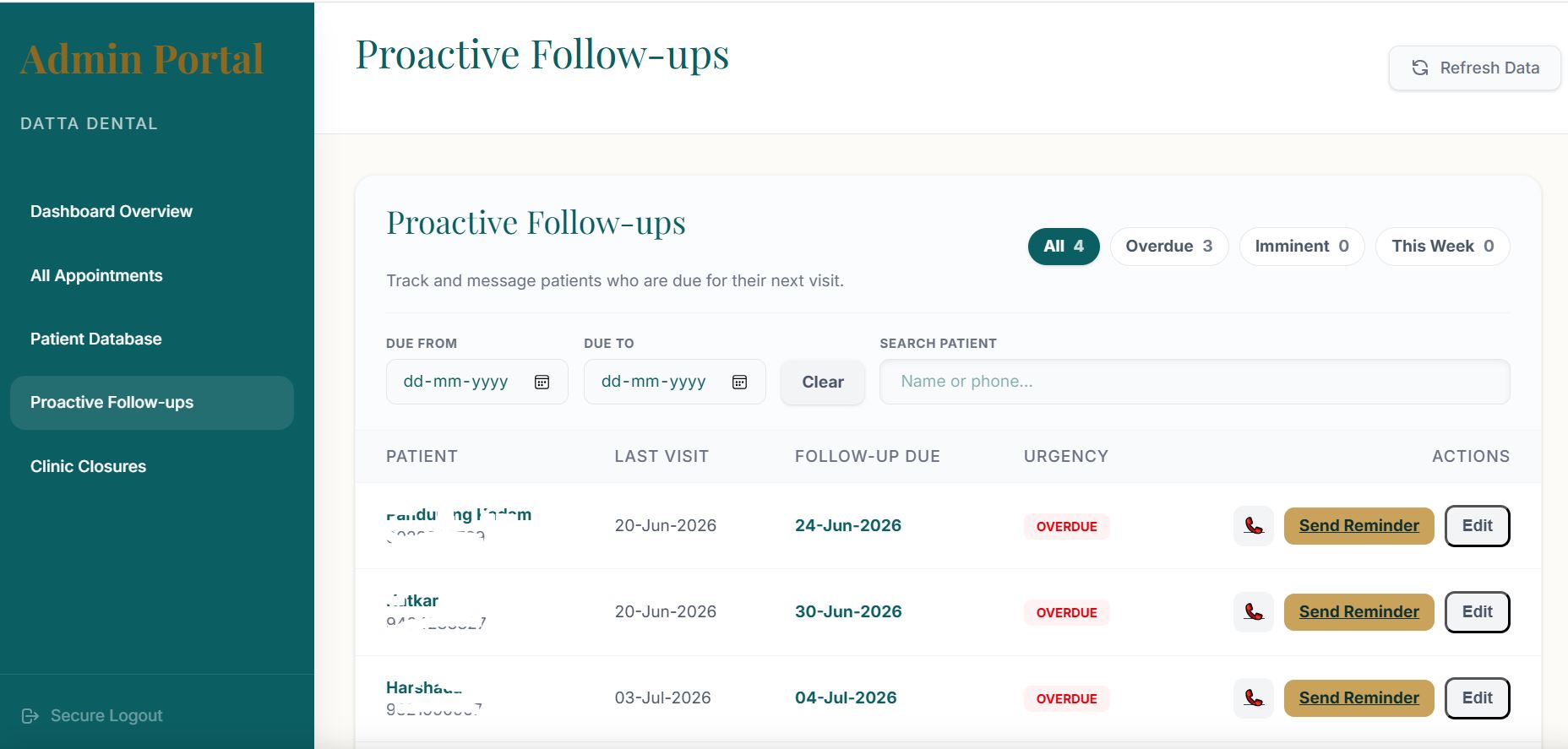 Pocket Clinic Follow-ups screen