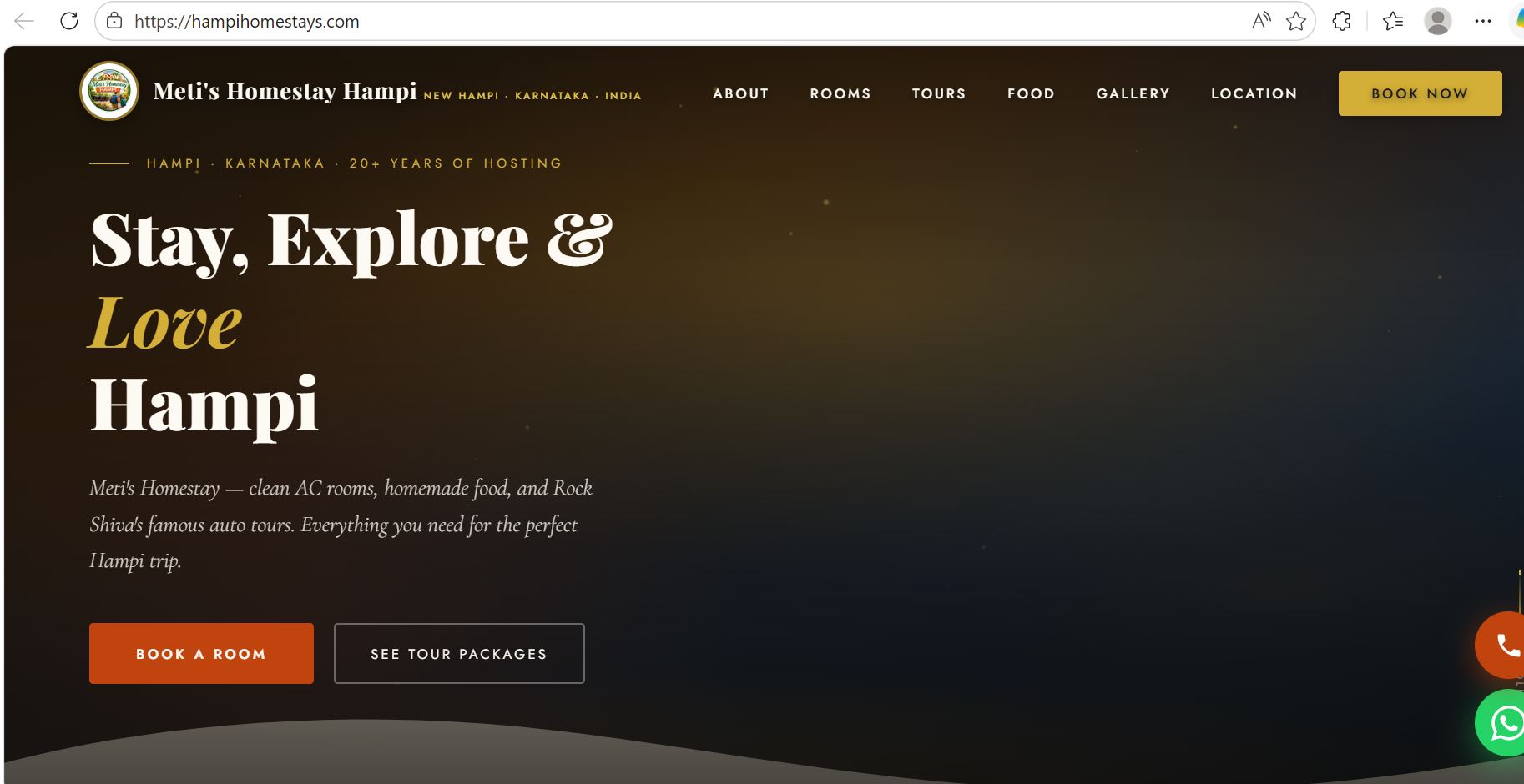Hampi Home Stays website preview